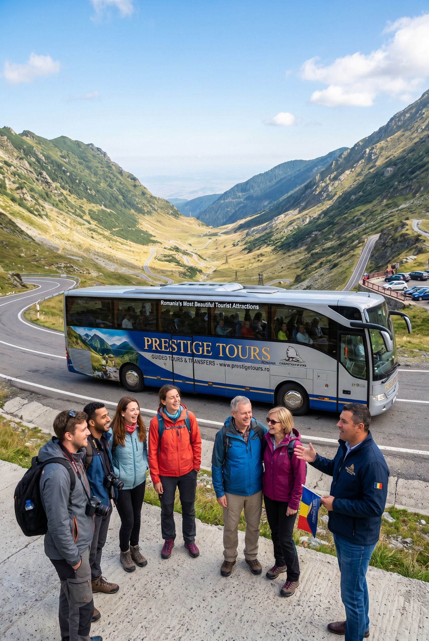 Prestige Tours coach on Transfagarasan road